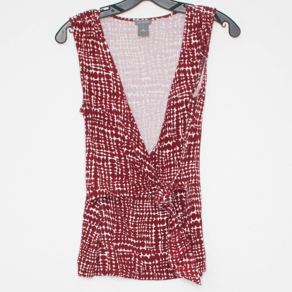 Ann Taylor Womens Top Sleeveless Tie Front Surplice Neck Red Size Medium